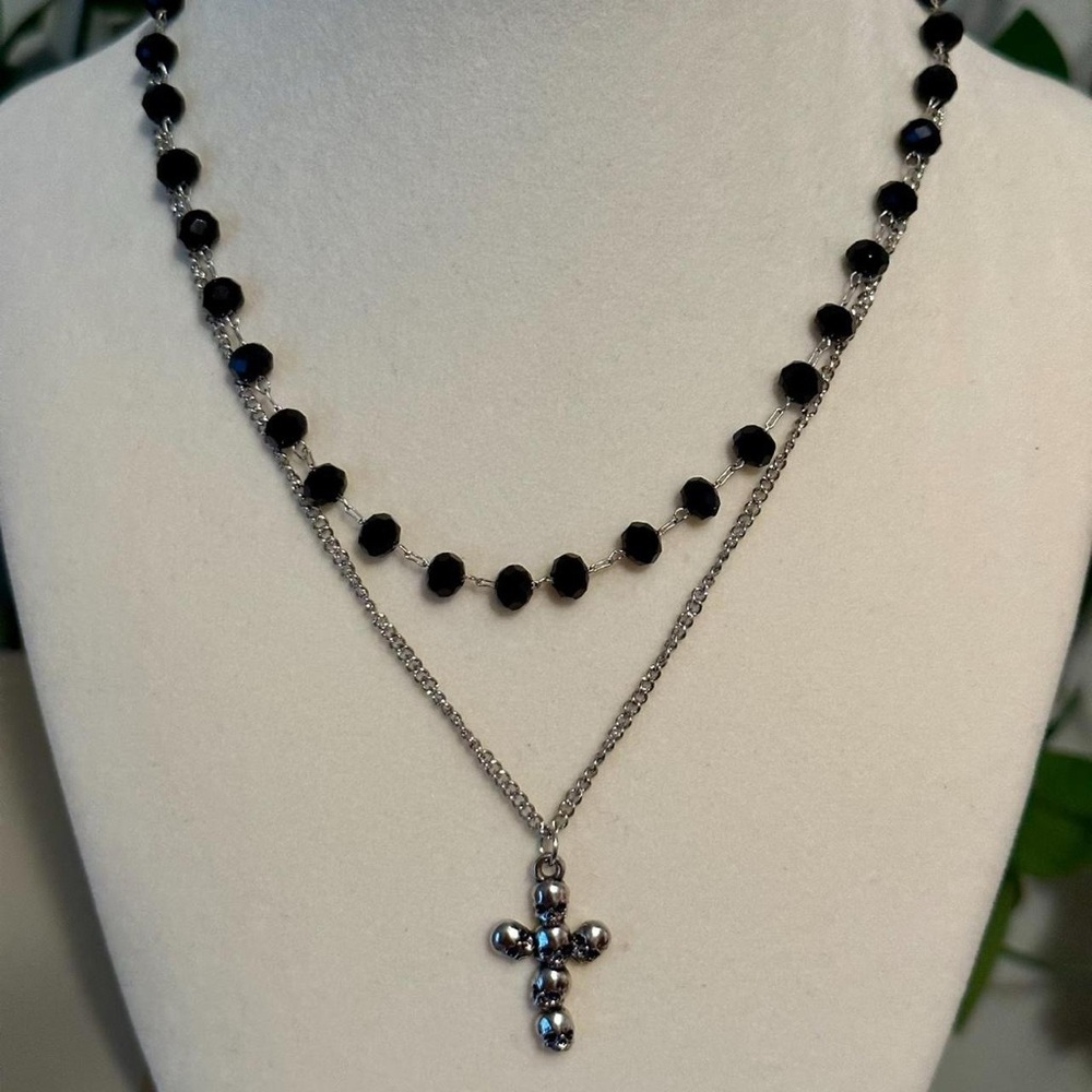 Skull Cross Pendant Necklace Cross Necklace Halloween Accessories